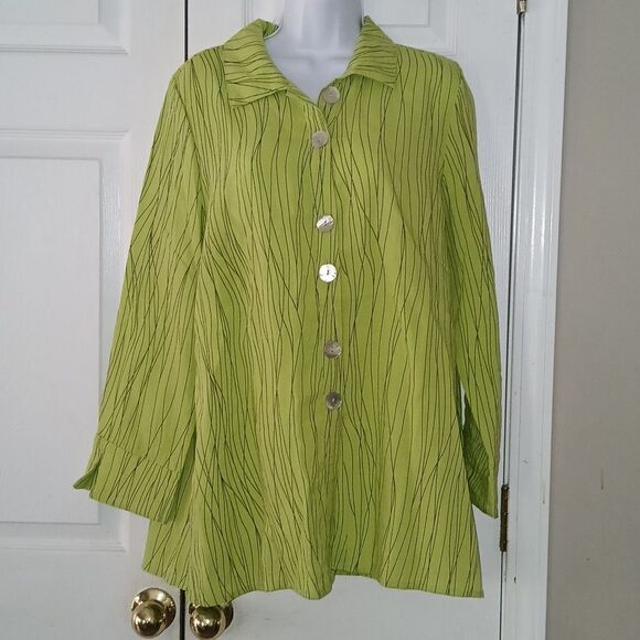 Lime green Peck n Peck blouse tunic jacket versatile look piece Sz L EUC - Picture 1 of 7